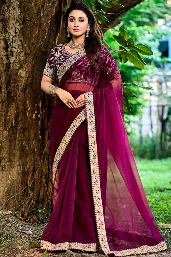 Maroon Gadhwal Silk Saree